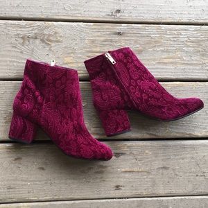 Zigi Soho Red Floral 2.5” Heel Velvet Ankle Boots